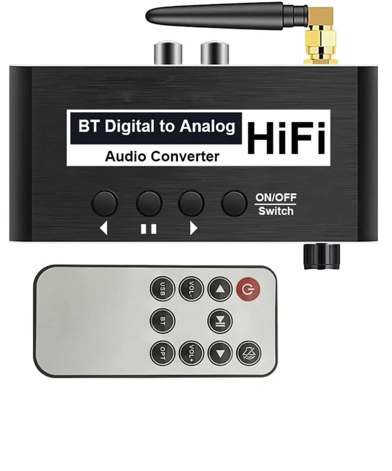 Digital to Analog Audio Converter with USB and Bluetooth Input, RCA and 3.5mm Output -