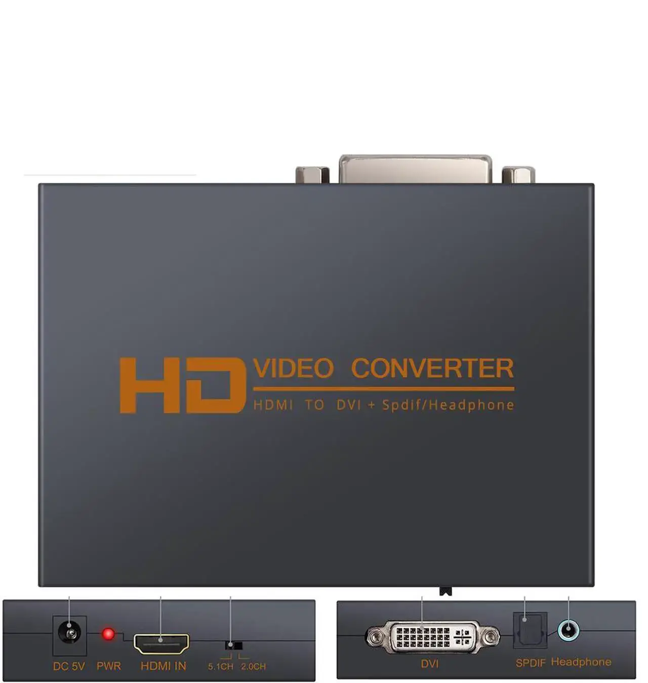 HDMI to DVI Audio Extractor 1080p, Optical Toslink SPDIF and 3.5mm Stereo, Supports DT