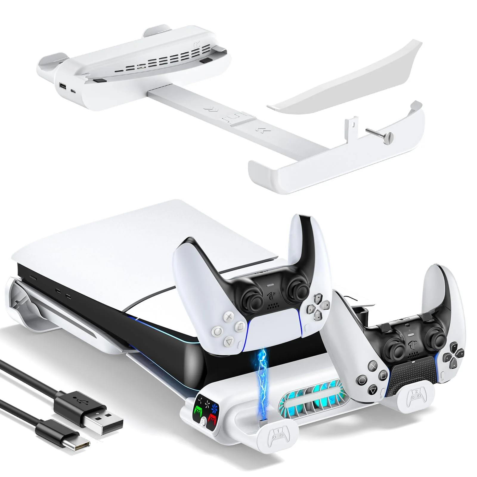 TO-P5299 Cooling Stand & Protector Set for PS5 Slim/Pro, with Dual Cooling Fans & Dual