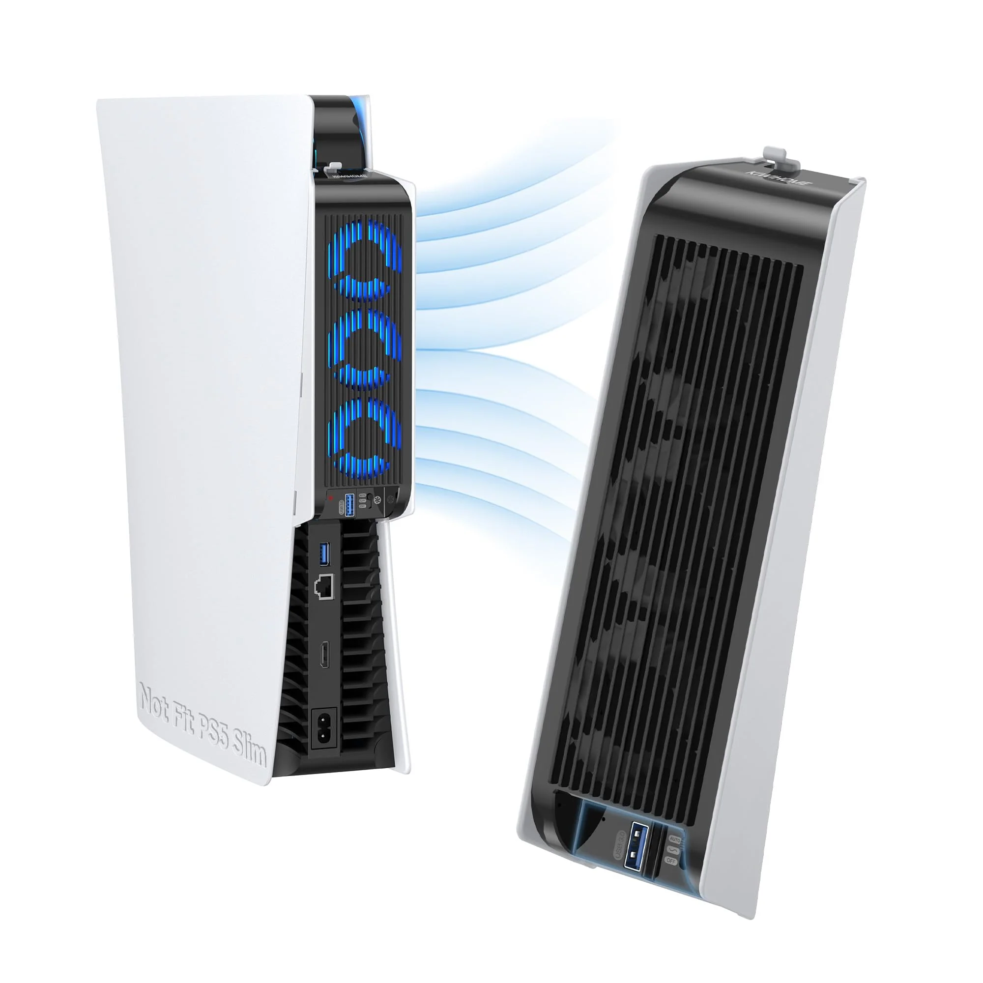 White Quiet Cooler Fan with Auto Speed for PS5 2020 Console - Dual Fan Settings, USB P