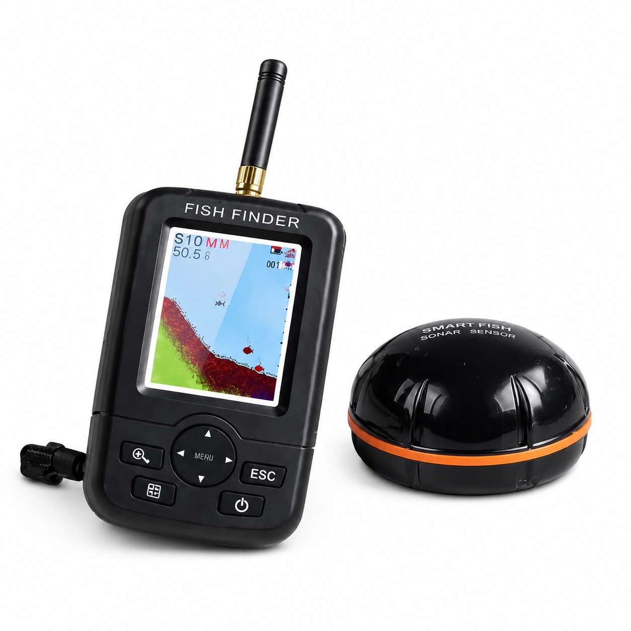Portable Wireless Fish Finder with Floating Sensor, Color Screen, for Fishing from Ban
