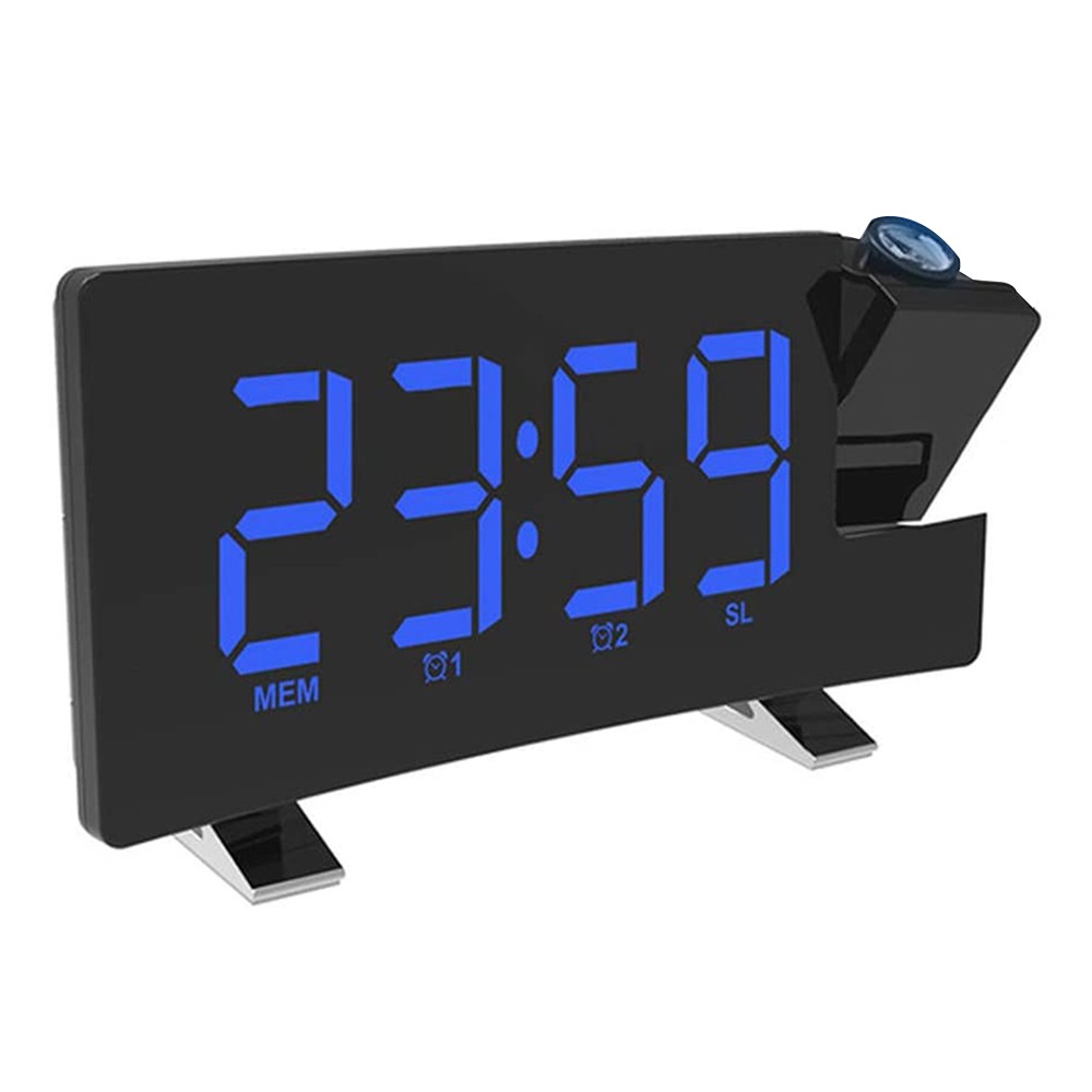 FM Digital Projection Alarm Clock with USB Charger, 180° Rotating Projector, Dual Alar