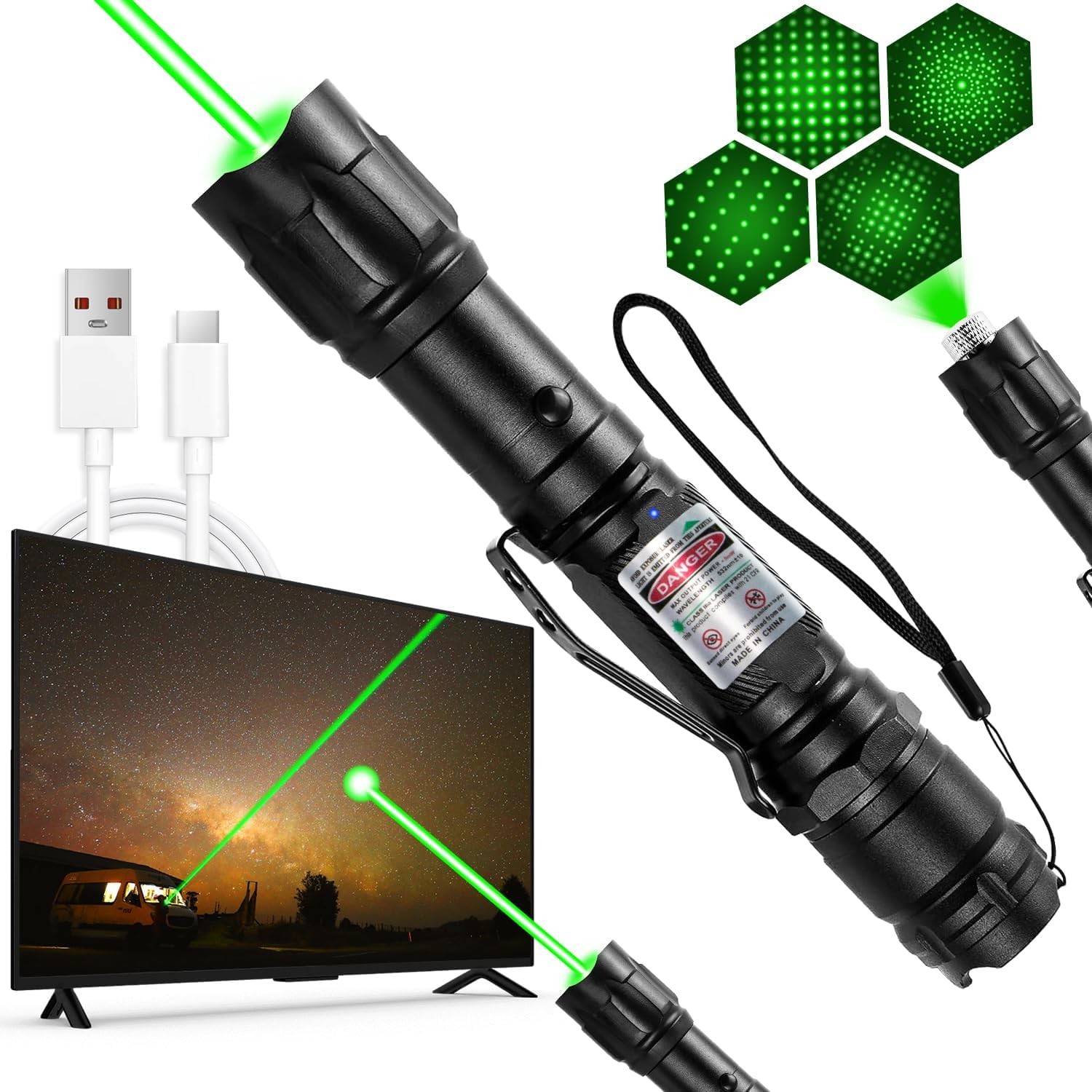 Rechargeable USB Laser Pointer, High Power Light, Long Range, for Presentations & Outd