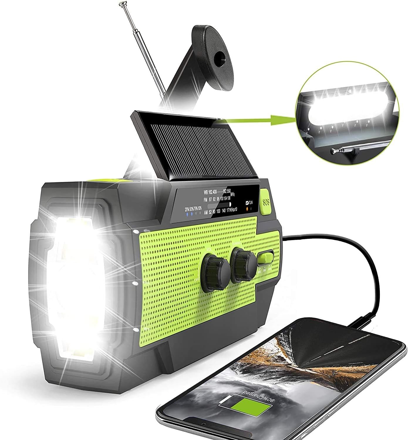 Solar Emergency Radio with Hand Crank, 4000mAh Portable AM/FM Weather Radio, Flashligh