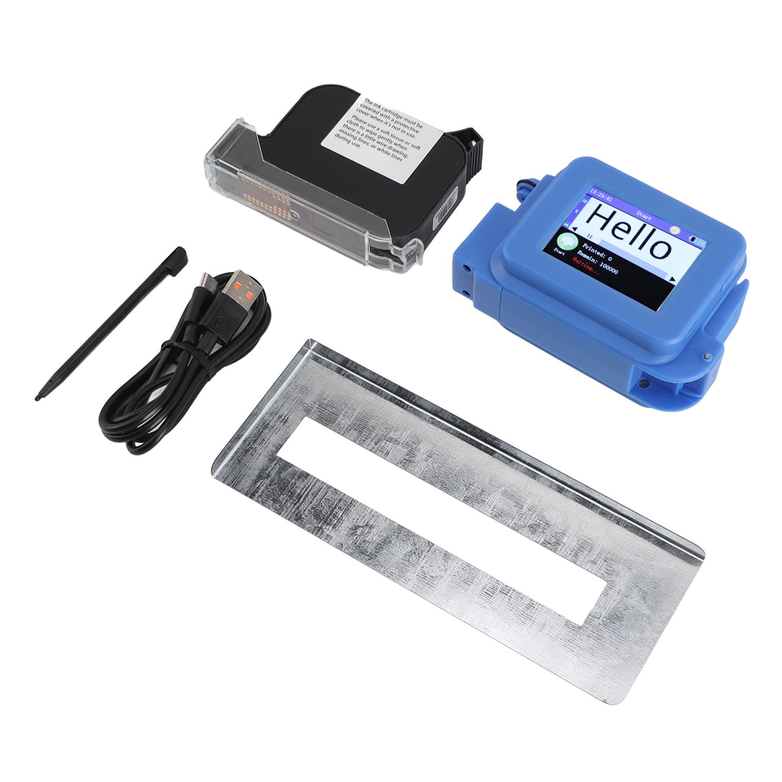 Pocket Inkjet Printer, Blue, Adjustable Height 0.1-1in, Touch Screen, Handheld Coder, 
