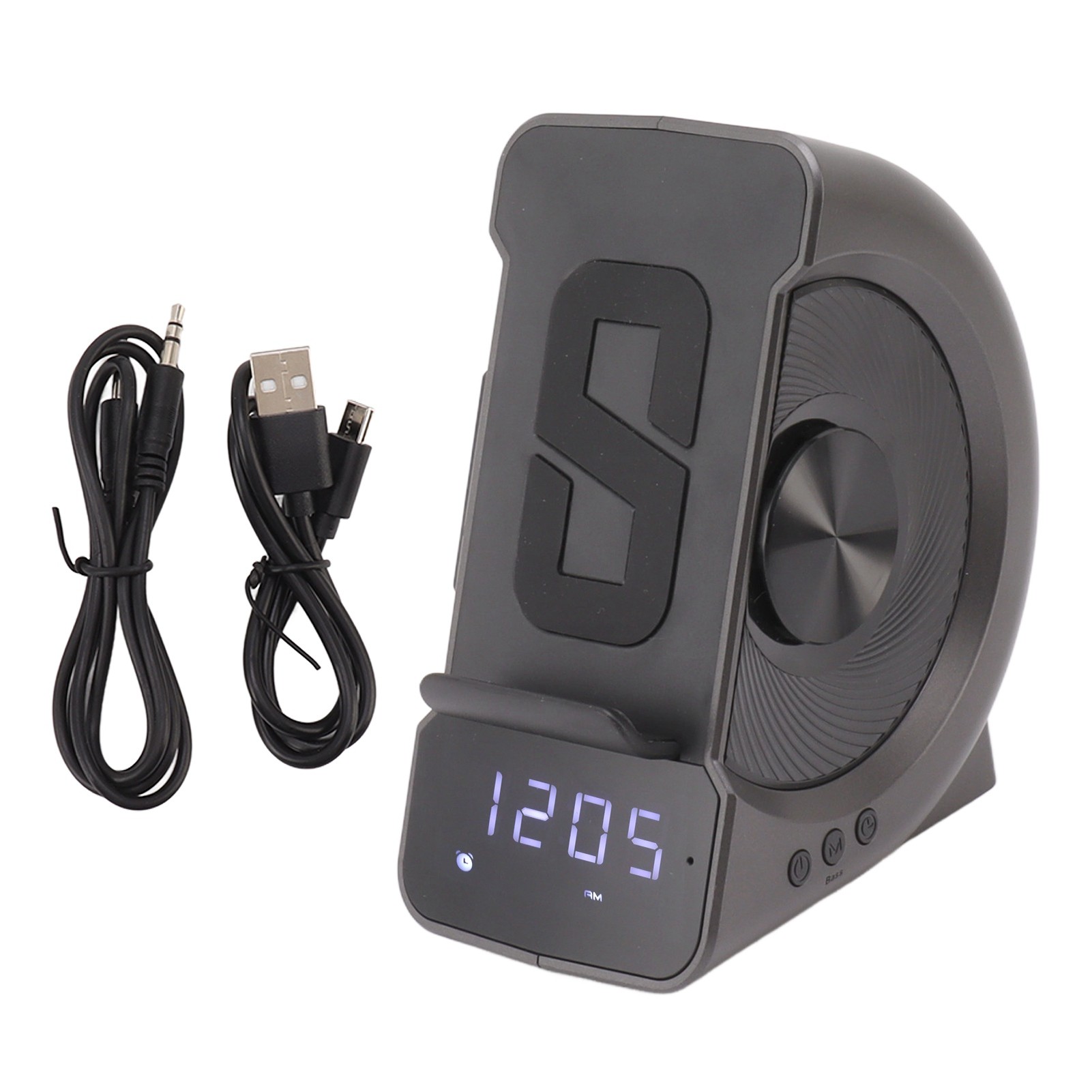3-in-1 Bluetooth Speaker Alarm Clock with Wireless Charging, 10W, PC ABS, Grey, for Be